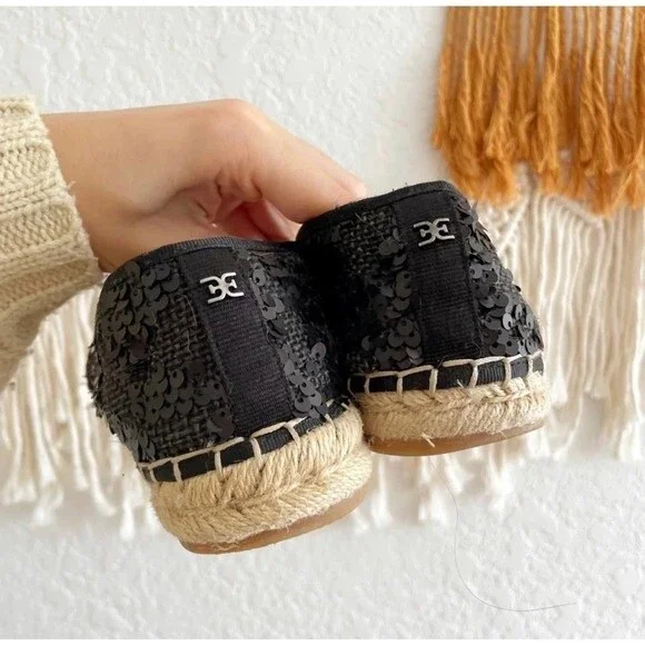 Sam Edelman Espadrille Sequin Detail Black Slip On Flats 8 - Picture 6 of 10